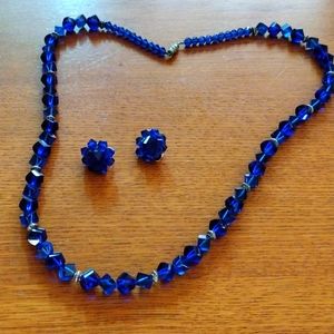 Cobalt Blue Necklace with Matching Clip On Earrings Parure